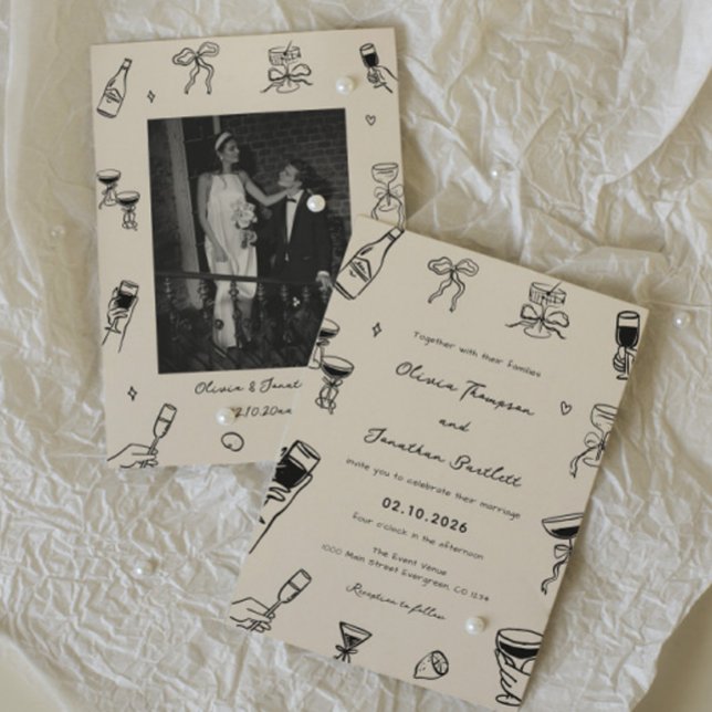 Convites Casamento Excêntrico Desenhado à Mão (Criador carregado)