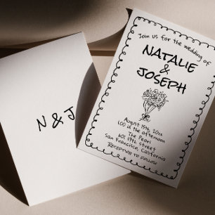Convites Casamento Excêntrico e Divertido com Desenho à Mão