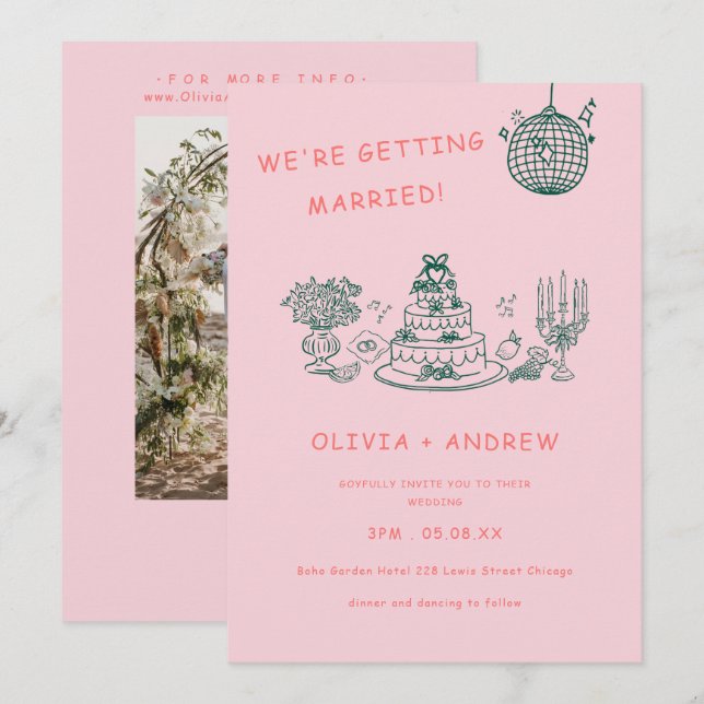 Convites Casamento Excêntrico Única Desenho à Mão (Frente/Verso)