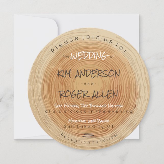 Convites Casamento Exclusivo de Pedaços de Árvore Rústica d (Frente)