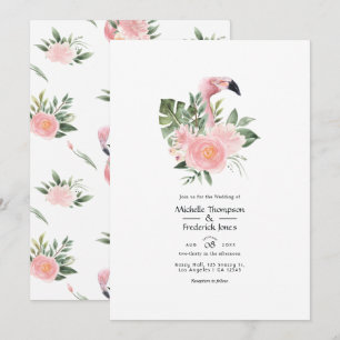 Convites Casamento Exótico de Flamingo Rosa Tropical