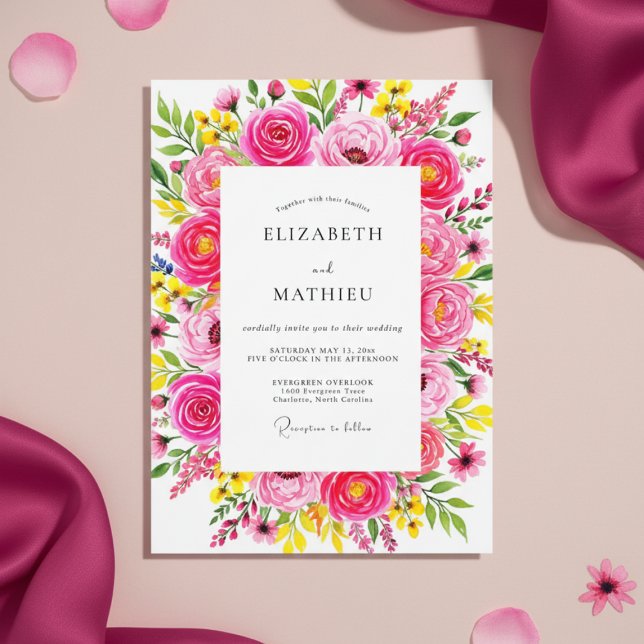 Convites Casamento Explosão Floral Rosa Luxuriante (Criador carregado)