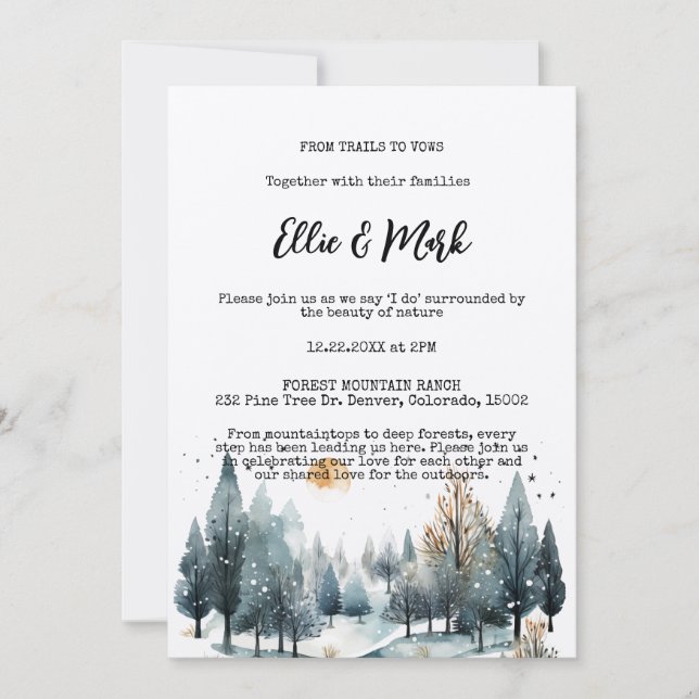 Convites Casamento Exterior Rustic Winter Forest (Frente)