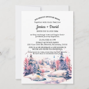 Convites Casamento Exterior Rustic Winter Forest Rail Snow