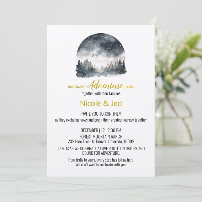 Convites Casamento Exterior Rustic Winter Kraft Pine Trees (Em pé/Frente)