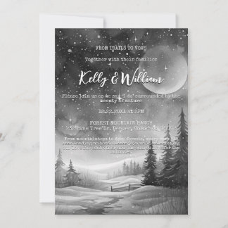 Convites Casamento Exterior Rustic Winter Night Mountain Tr