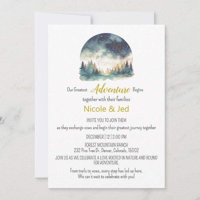 Convites Casamento Exterior Rustic Winter Pine Trees Snow O (Frente)