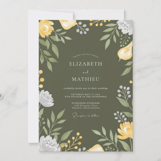 Convites Casamento Exuberante em Pomar com Verde Oliva (Frente)