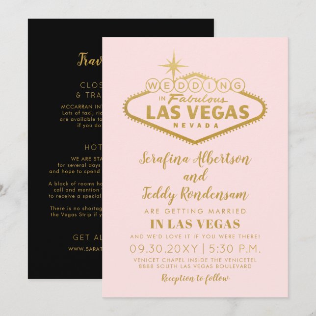 Convites Casamento Fabuloso em Las Vegas com o Rosa (Frente/Verso)