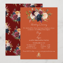Convites Casamento Fall Orange Floral Watercolor Hindu Gane