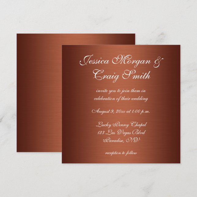 Convites Casamento Falso Cobre Ombre Escovado (Frente/Verso)