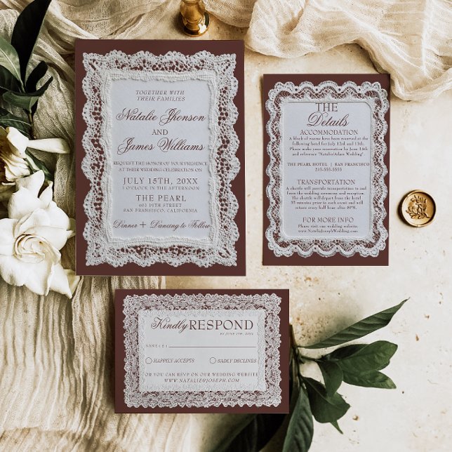 Convites Casamento Fancy Chocolate Marrom Renda Dinheiro An (Criador carregado)