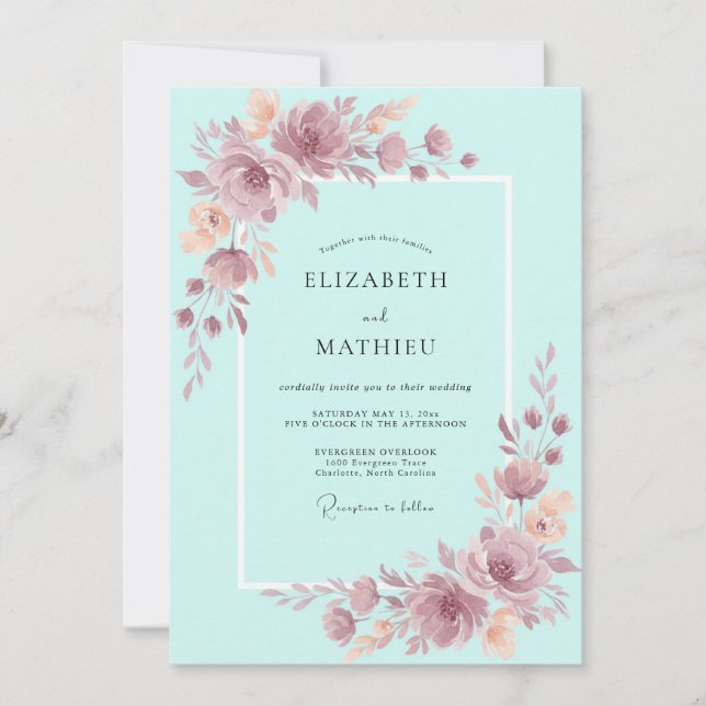 Convites Casamento Fantasia Flor de Teal (Frente)