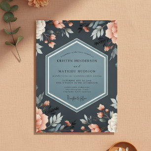 Convites Casamento Fantasia Floral Azul Profundo