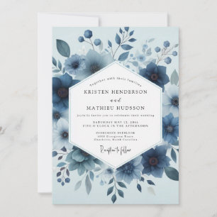 Convites Casamento Fantasia Floral Azul Profundo