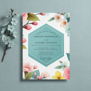 Convites Casamento Fantasia Floral de Pêssego Pálido