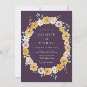 Convites Casamento Fantasia Floral Dourada Ameixa