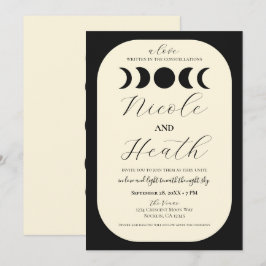 Convites Casamento Fase da Lua Luxo Lunar Preto e Creme 
