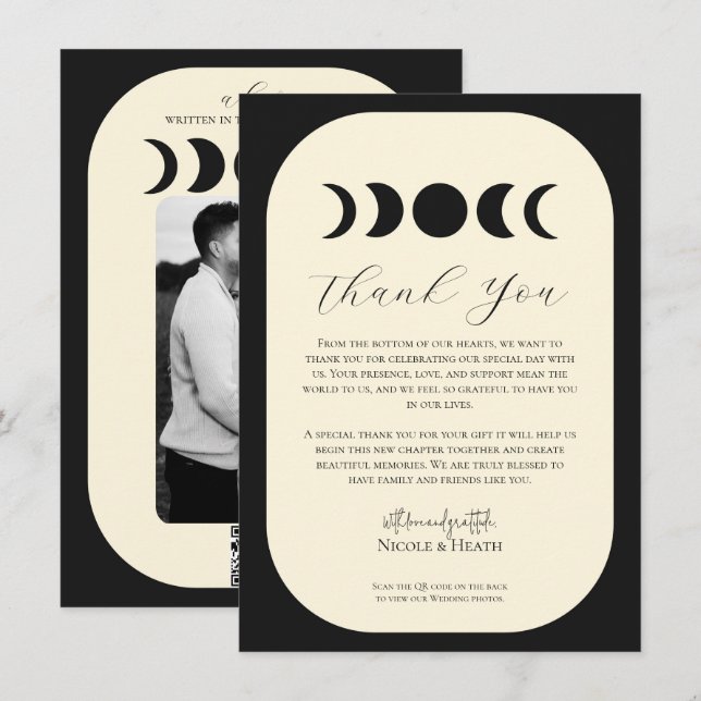 Convites Casamento Fase Lunar Luxo Preto e Creme (Frente/Verso)