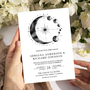 Convites Casamento Fases da Lua Crescente Preto Branco Cele
