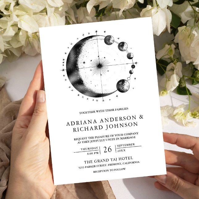 Convites Casamento Fases da Lua Crescente Preto Branco Cele (Criador carregado)