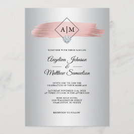 Convites Casamento Faux Dusty Rosa Gold Foil Silver Monogra