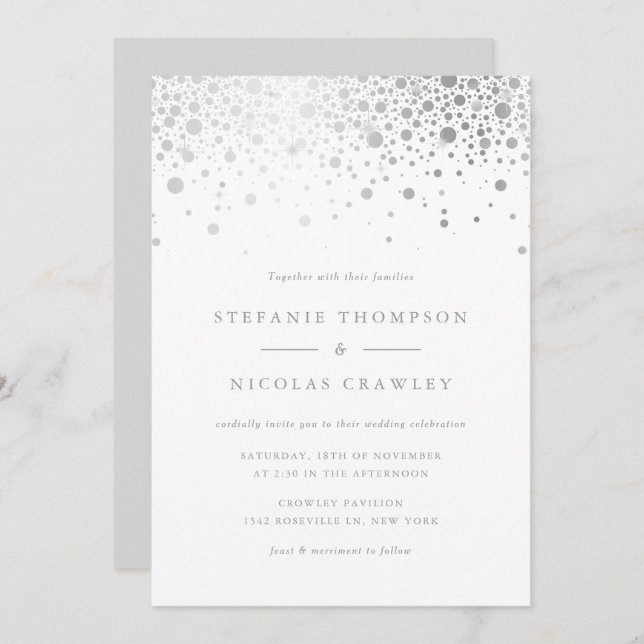 Convites Casamento Faux Silver Foil Confetti Dots (Frente/Verso)