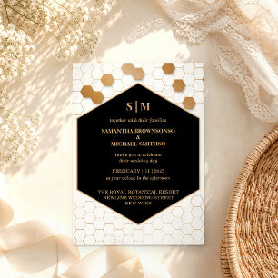 Convites Casamento favo de mel dourado preto branco