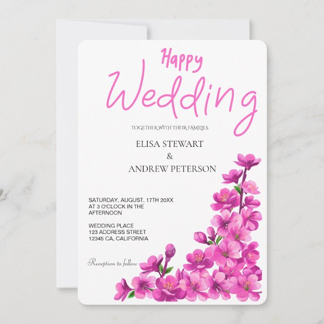 Convites Casamento Feliz Casamento Floral Romântico (Frente)