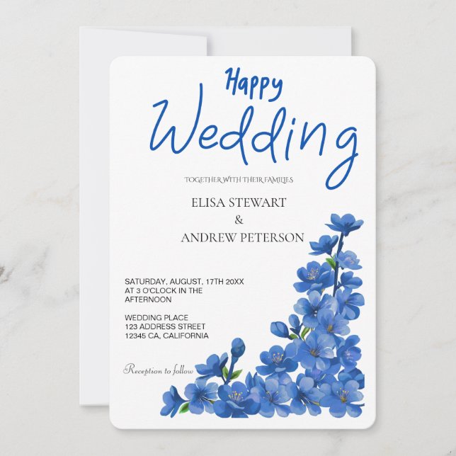 Convites Casamento Feliz Romântico Floral Casamento (Frente)