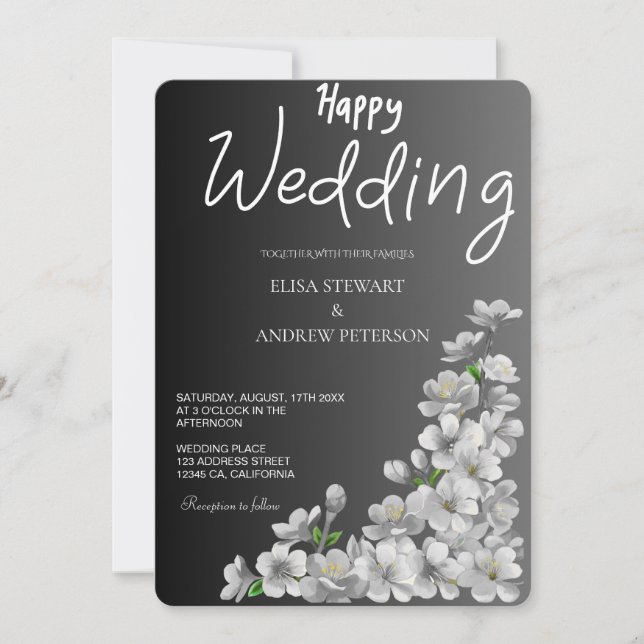 Convites Casamento Feliz Romântico Floral Casamento (Frente)