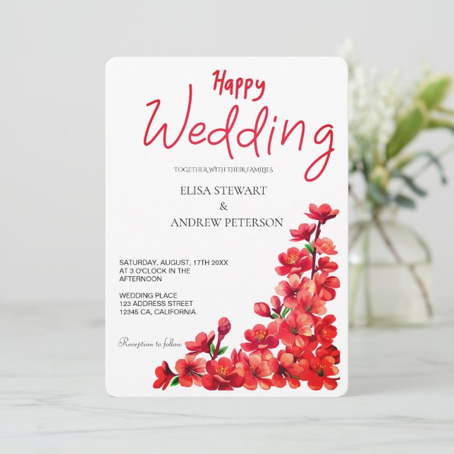 Convites Casamento Feliz Romântico Floral Casamento (Em pé/Frente)
