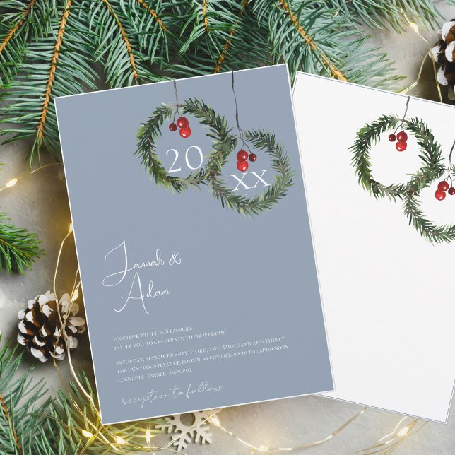 Convites Casamento Festivo de Natal Dusty Blue Winter (Criador carregado)