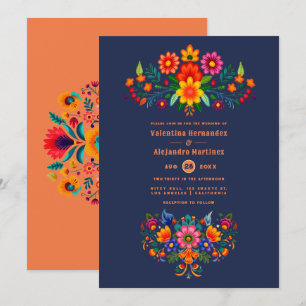Convites Casamento Fiesta de Arte Popular Midnight Blue & P