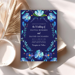 Convites Casamento Fiesta Floral Mexicano Azul Marinho