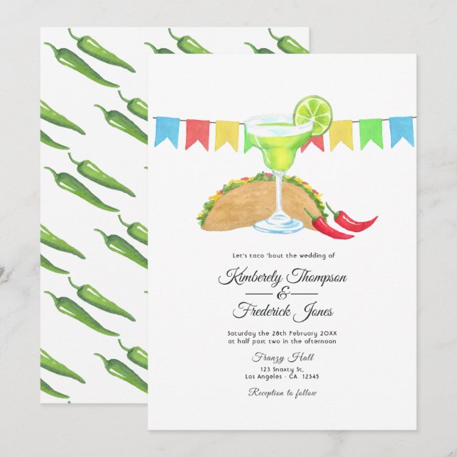 Convites Casamento Fiesta Taco 'bout Amor Mexicano (Frente/Verso)