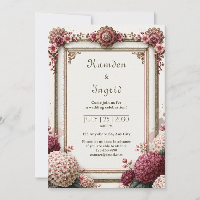 Convites Casamento Filigrana de Hortênsia Rubi (Frente)