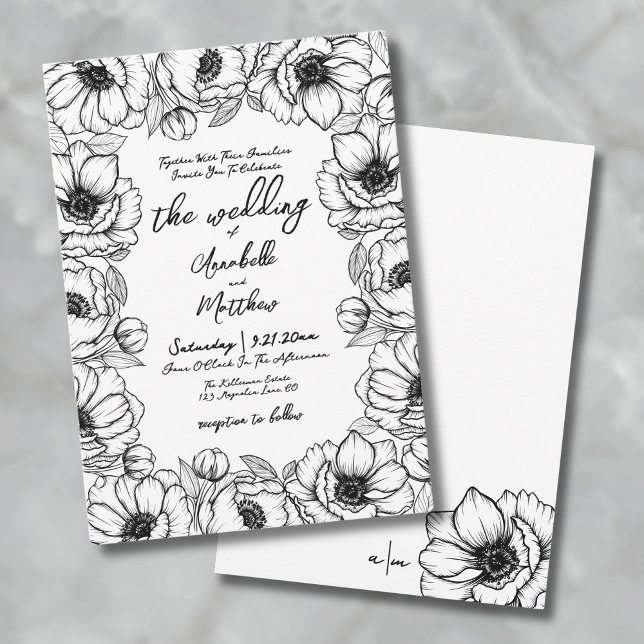 Convites Casamento Flamental Imísico Desenhado à Mão (Hand Drawn Whimsical Floral Wedding Invitation)