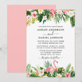 Convites Casamento Flamingo Flor Rosa Tropical Watercolor