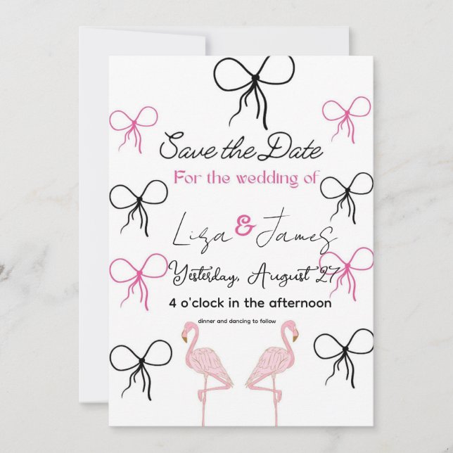 Convites Casamento Flamingo rosa Sr e Sra  (Frente)