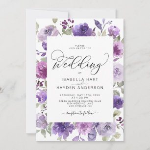 Convites Casamento Fleal Mauve Púrpura Elegante Lilac Dusty