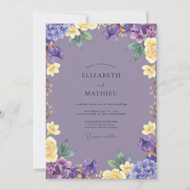 Convites Casamento Flor Amarela Flor de Amethyst (Frente)