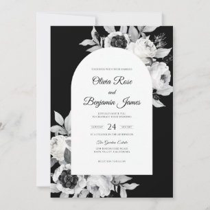 Convites Casamento Flor Bloom Preto Branco Moderno