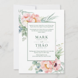 Convites Casamento Flor Branca Rosa Vietnamita Bilingue
