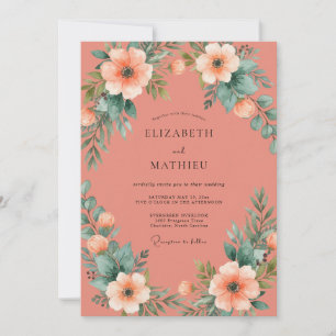 Convites Casamento Flor Coral Delicada