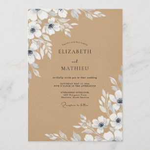 Convites Casamento Flor de Açafrão Azul Painterly