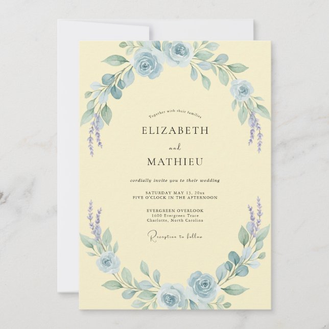 Convites Casamento Flor de Açúcar Azure (Frente)