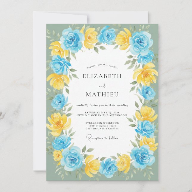 Convites Casamento Flor de Açúcar Azure (Frente)