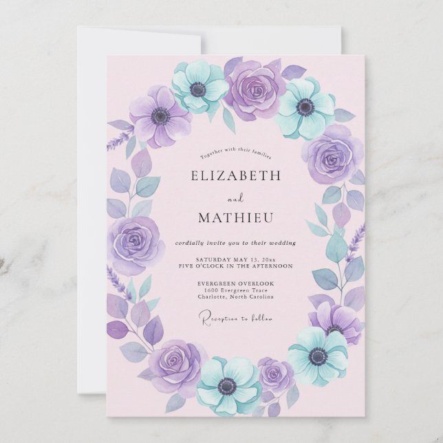Convites Casamento Flor de Água Âmbar (Frente)