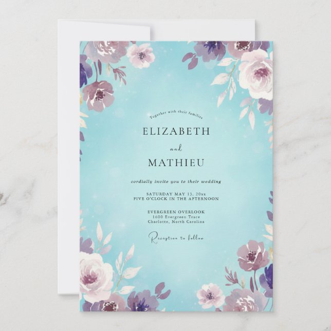 Convites Casamento Flor de Água Violeta (Frente)